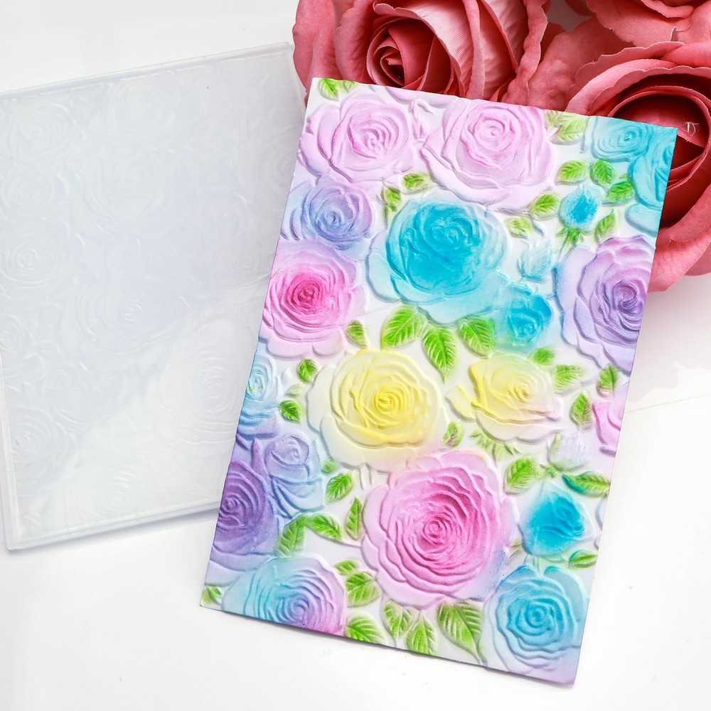 3D Embossing Folder for Card Making,Floral Pattern Clear Plastic Texture Fade...