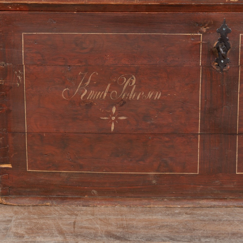 Danish Original Painted Dome Top Pine Trunk dated 1862