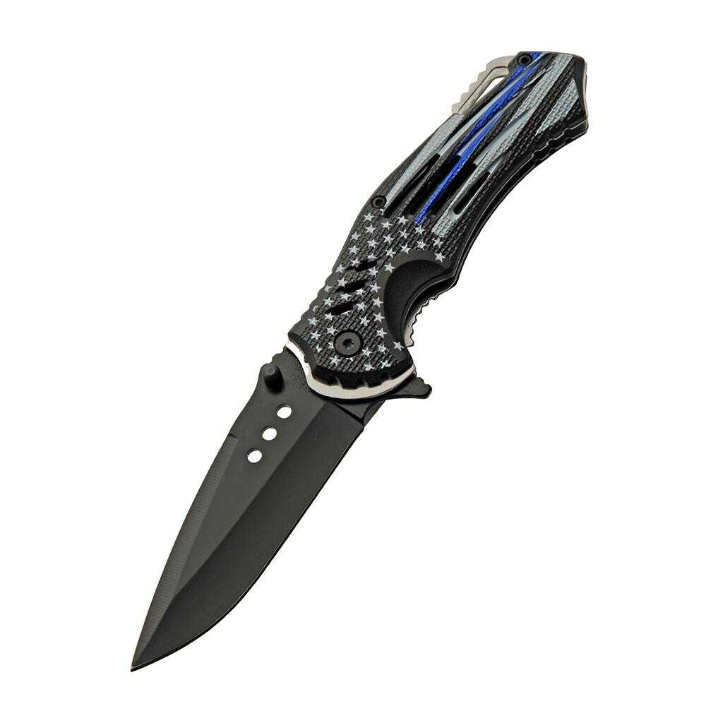Police BLUE LINE Flag SPRING Assisted KNIFE Folding Pocket Folder - Rite Edge