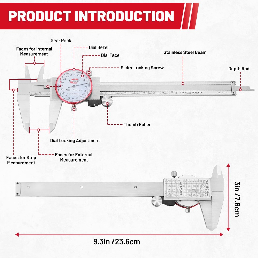 Metric Dial Caliper Measuring Tool 0-150mm Range, Analog Precision Caliper ±0...