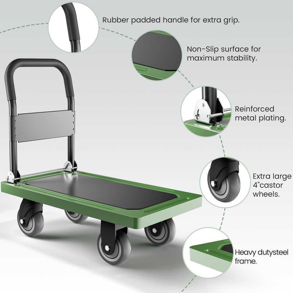 Upgraded Foldable Push Cart Dolly | 560 lbs. Capacity Moving Platform Hand Tr...