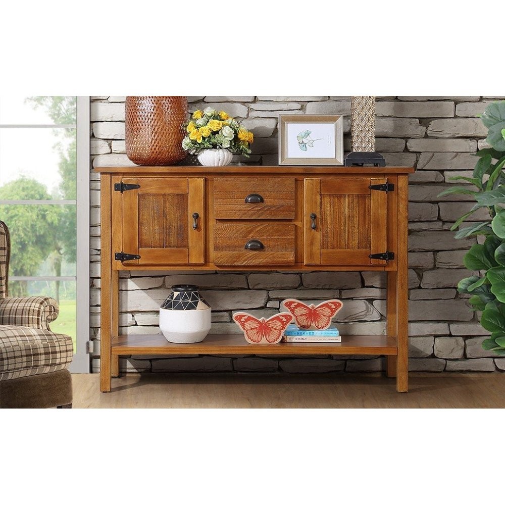 46" Solid Wood Sideboard, 2 Drawers & Cabinets with Bottom Shelf