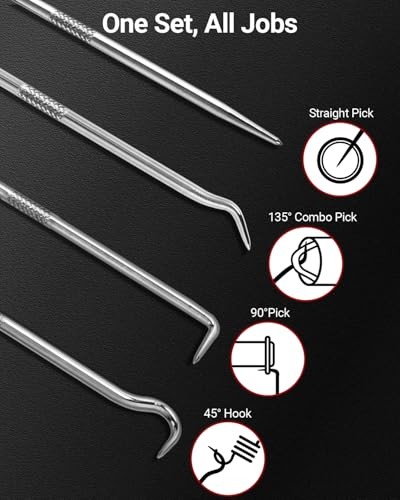 4-Piece Hook and Pick Set, Precision Automotive Pick Tool & O Ring Pick Set