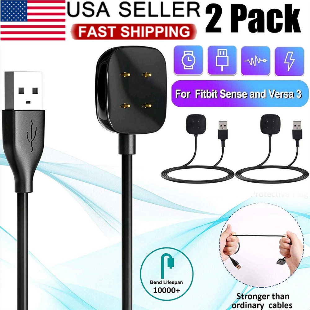 2PCS For Fitbit Versa3/Sense Watch USB Wireless Charging Dock Fast Cable Charger