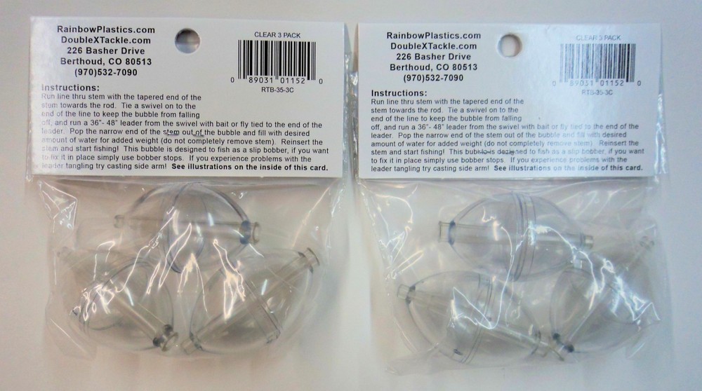 Double X Tough Bubble Bobbers, TWO Packs (3 per pack), Clear, Medium #RTB-35-3C