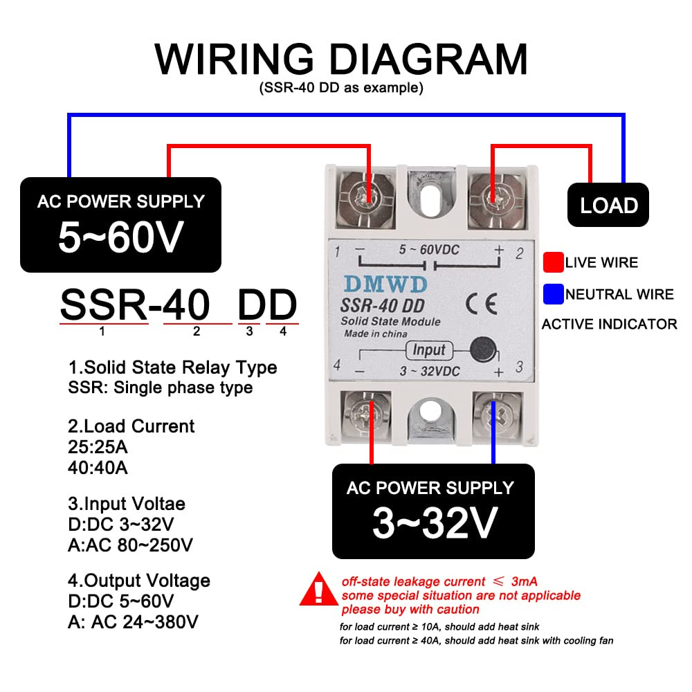 SSR-40DD Solid State Relay DC to DC (Input 3-32V, Output 5-60V) with Heat Sink,