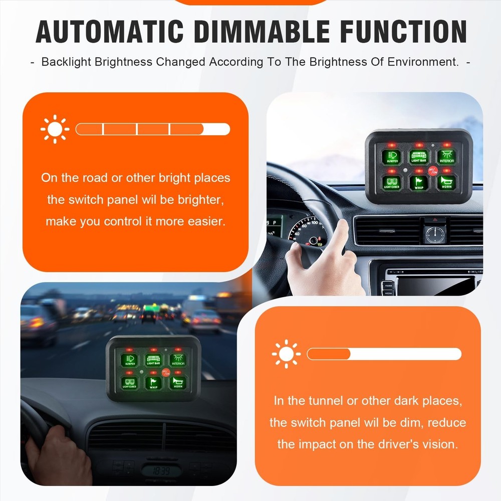 6 Gang Switch Panel with Fuse Wiring Harness and Label Sticker, Universal Aux...