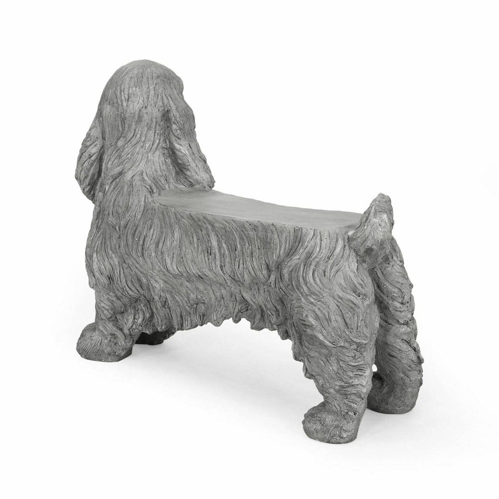Outdoor Cast Stone Cocker Spaniel Dog Bench, Gray
