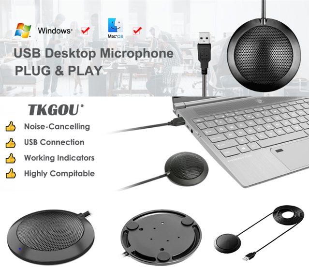 Conference USB Microphone for Computer Plug & Play Compatible w/Windows Mac OS X