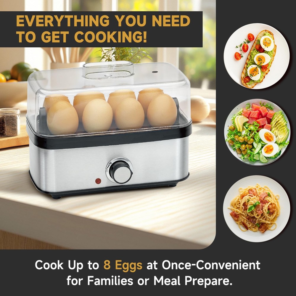 Rapid Electric Egg Cooker set Boiled Egg Maker 8 Capacity Large Silver