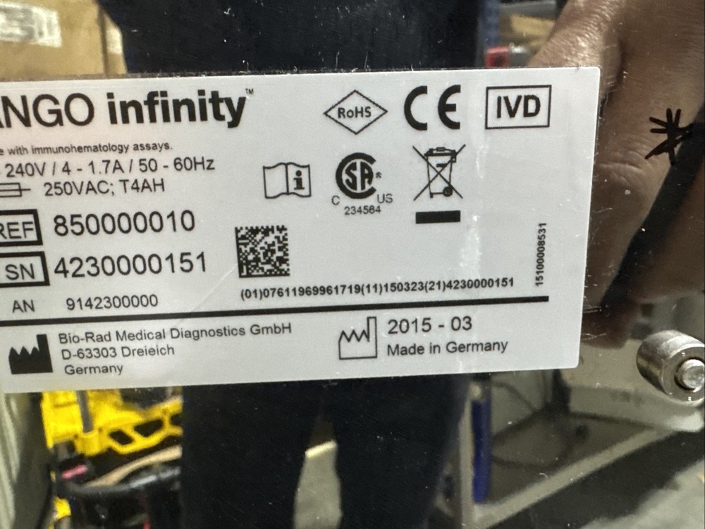 Bio Rad Tango Infinity 850000010 Blood Analyzer 2015