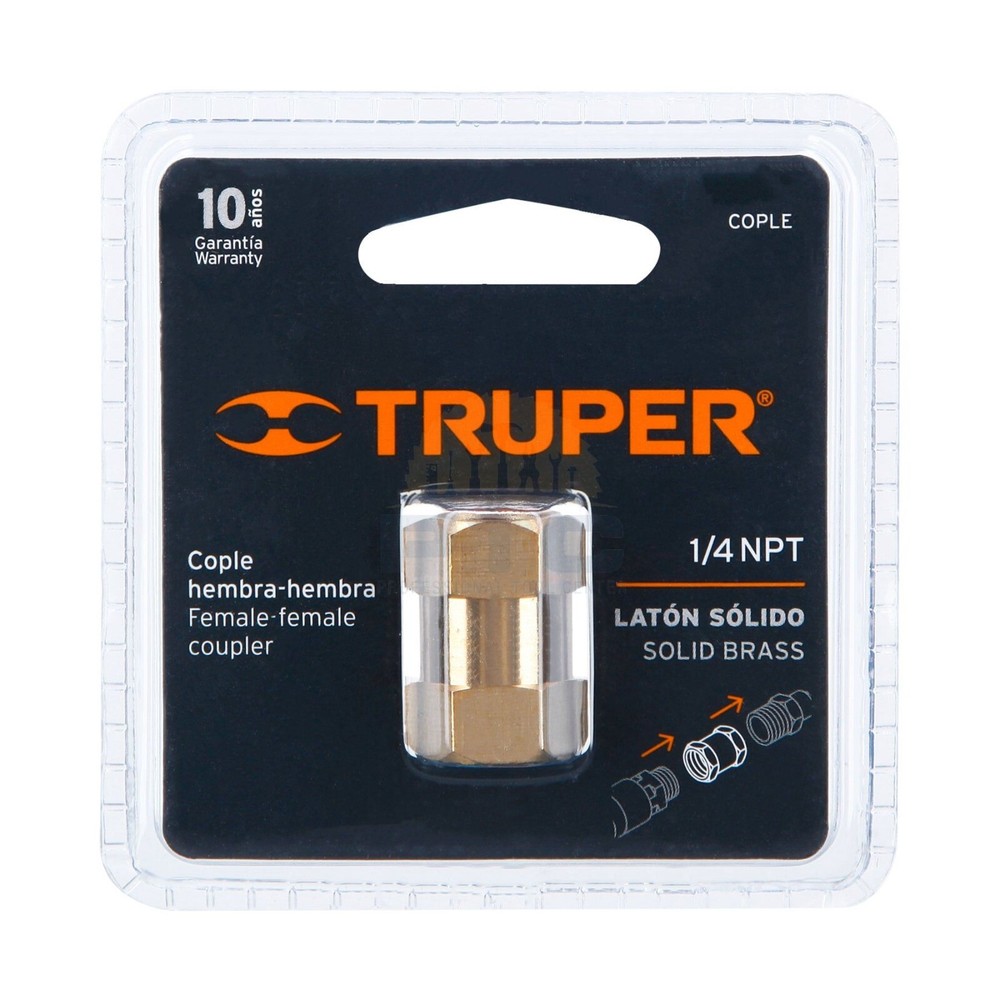 Truper COPLE Brass Coupling, Type FF, 1/4 NPT Thread