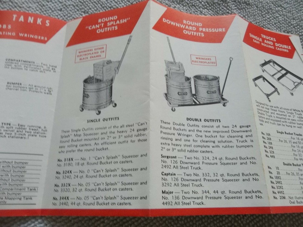 WHITE FLOOR MAINTENANCE TOOLS MINI BROCHURE MOP 1961 Scranton PA