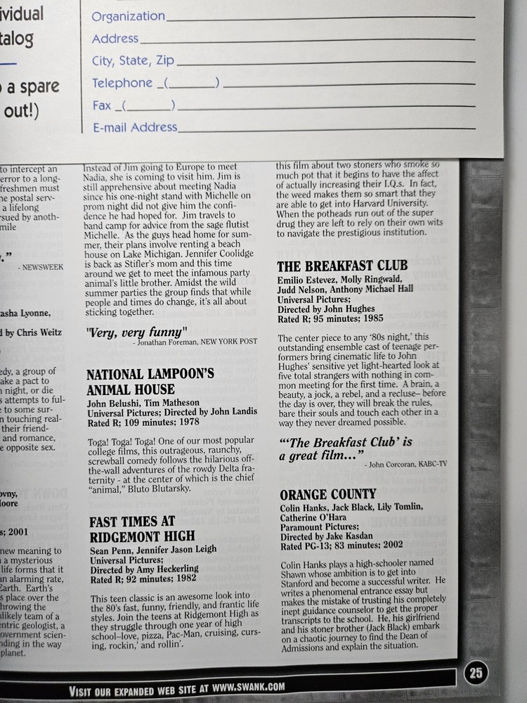 SWANK 2003 FILM CATALOG