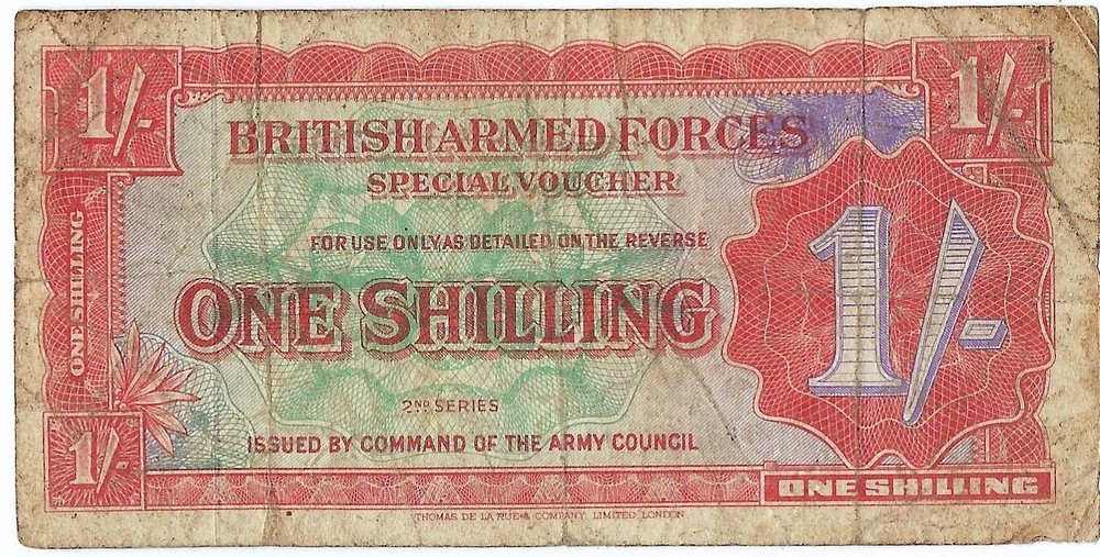 Banknote Great Britain (MPC) PM18a 1 Shilling 1948, security strip