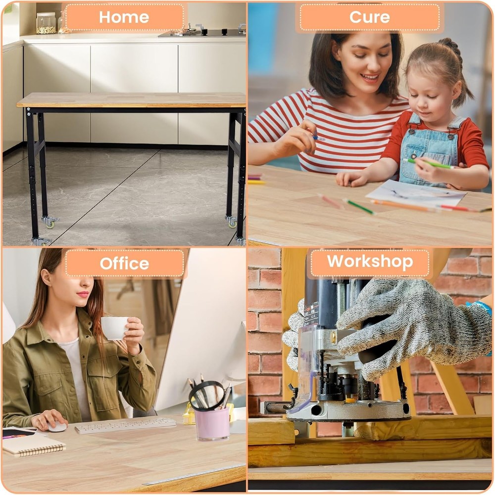 48'' Adjustable Workbench, 2200 Lbs Capacity Workstation, with Power Outlets