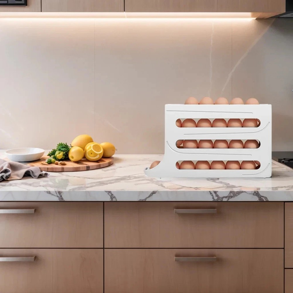 Automatic Rolling Egg Dispenser Organizer for Refrigerator 4-Tier Space-Saving