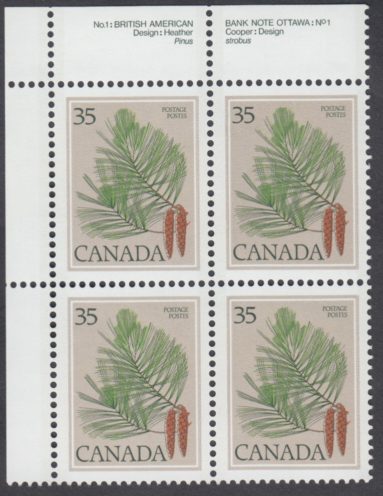 Canada - #721 Trees - White Pine Plate Block  - MNH