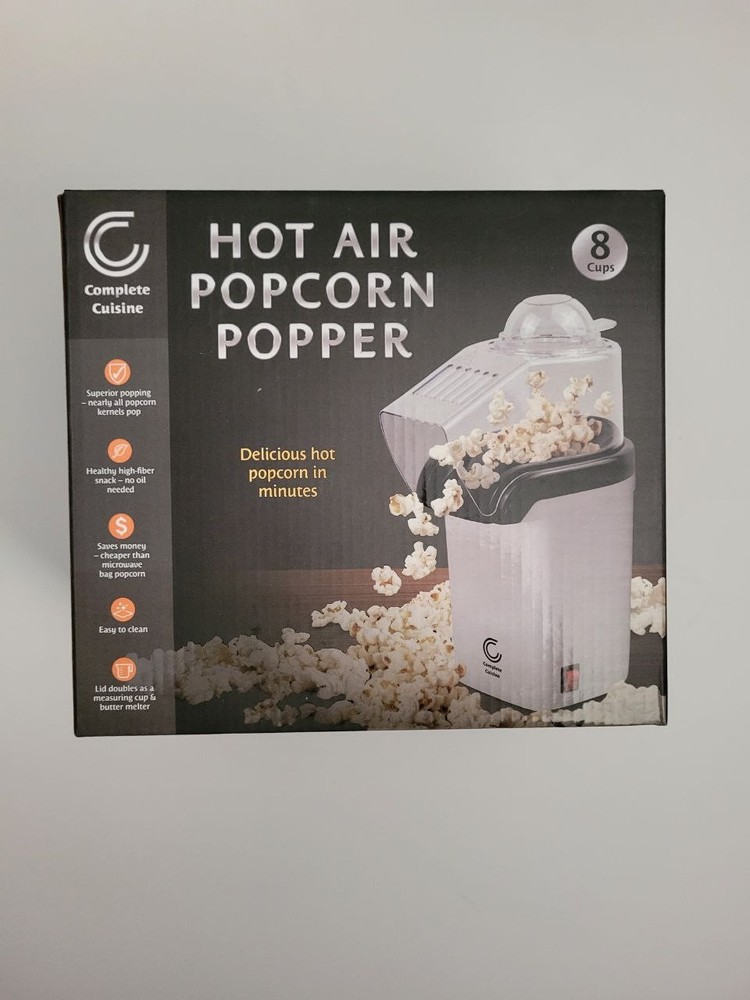 Complete Cuisine Hot Air Popper, Electric Popcorn Maker Machine, White