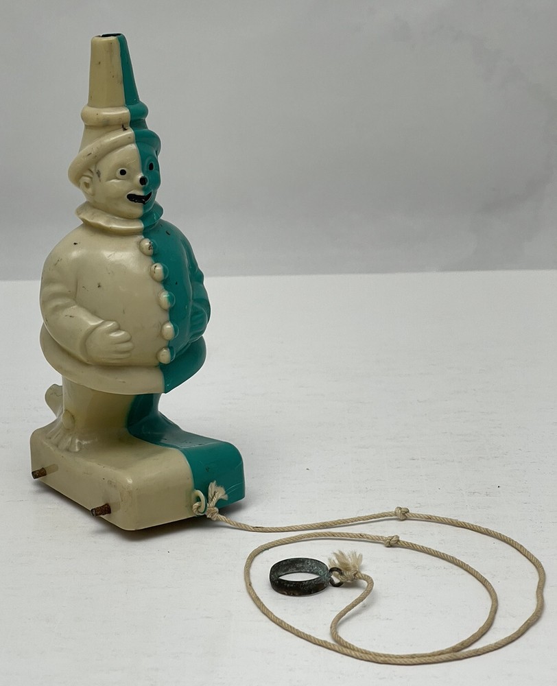 Rare Two Color Plastic Clown Pull Toy