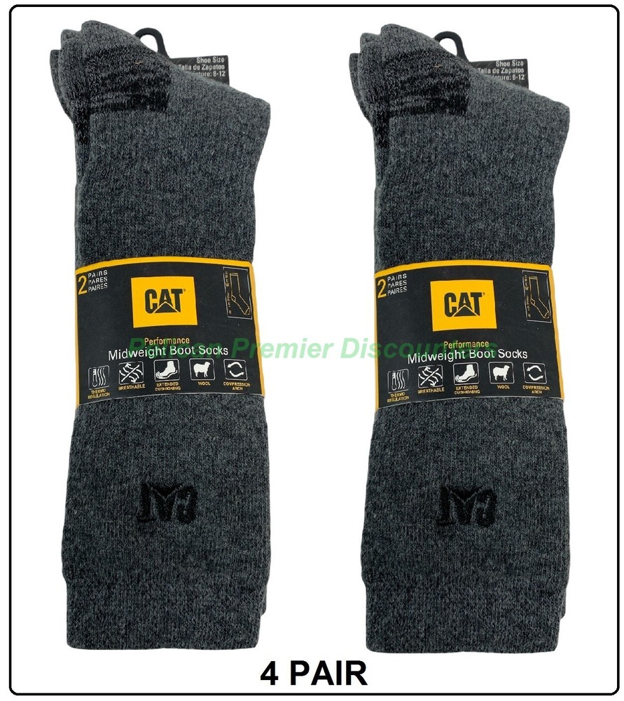 Caterpillar Midweight Performance Boot Socks Gray Shoe Size 8-12 4 PAIR