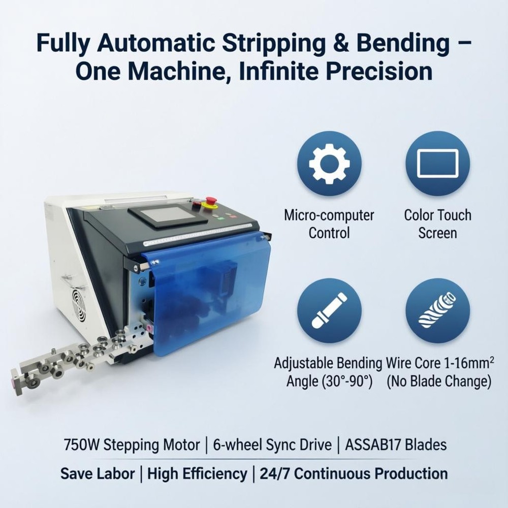 1-16mm² Fully Auto Computer Wire Stripping & Bending Machine w Touch Screen
