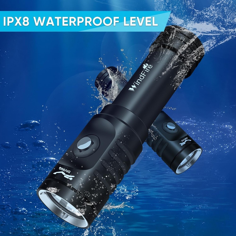 Dive Light Scuba Diving Flashlight, Super Bright Rechargeable Waterproof Torc...