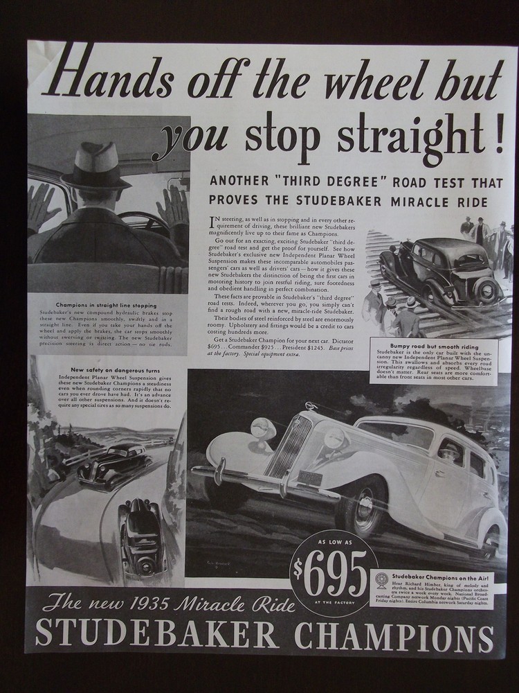 1935 Studebaker Automobile Miracle Ride Original Advertisement