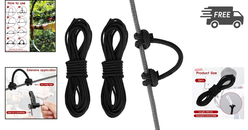 Archery D Loop String 2 Pieces for Compound Bow Black Bowstring Rope 10 Feet