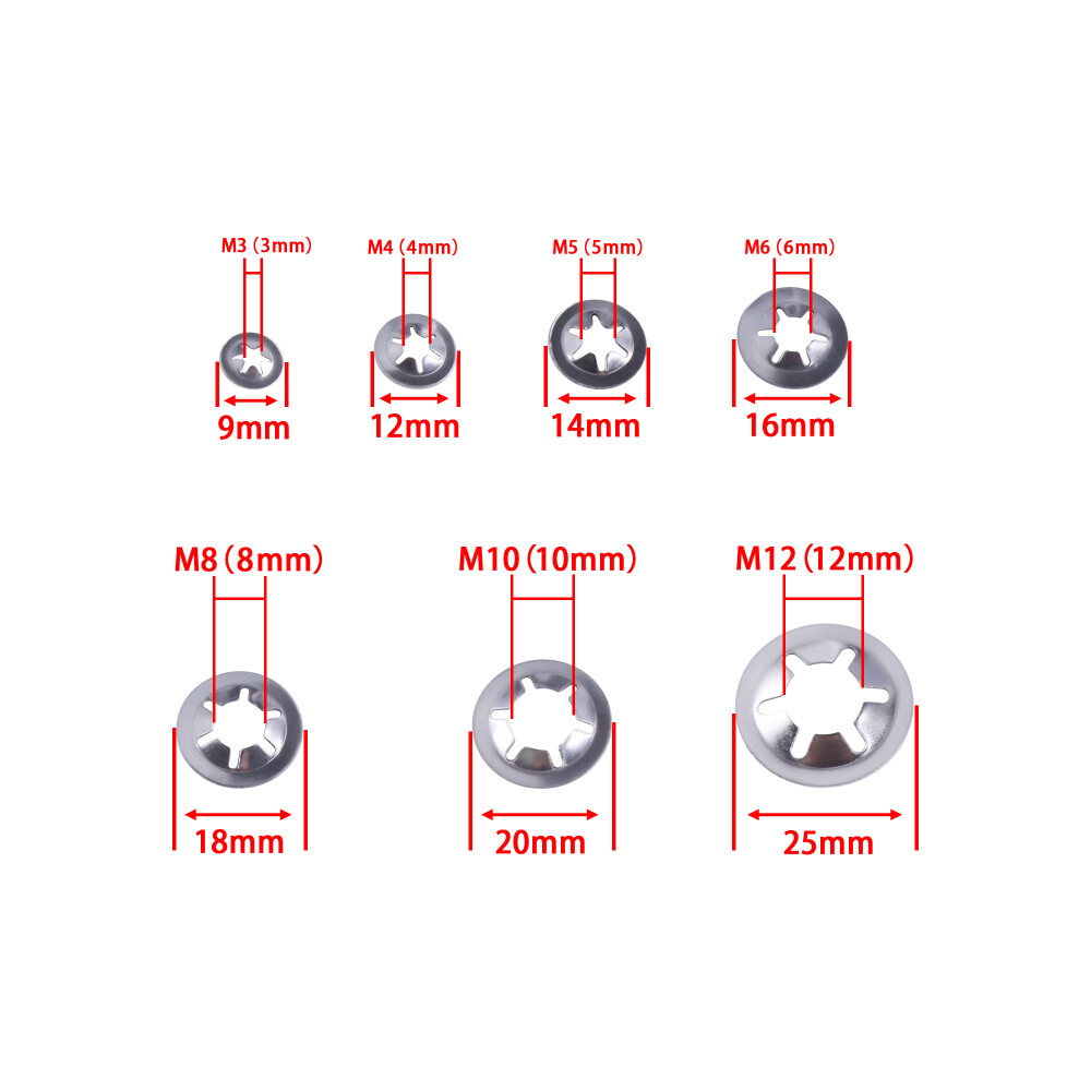 Internal Tooth Star Lock Spring M2-M12 Kit Quick Washer Push On Speed Nut