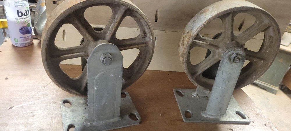 2 Antique Cast Iron Wheels 8 " Casters Set