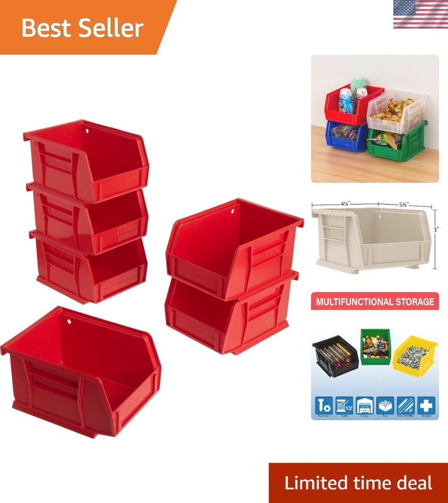 Durable Red Plastic Storage Bins - 6-Pack, 10 lb Capacity, Versatile Use