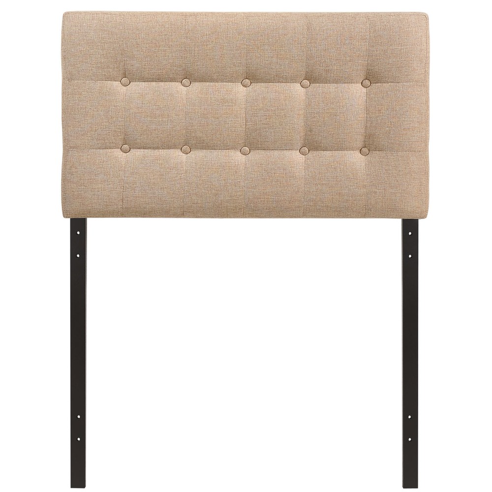 Modway Fabric Upholstered Button Tufted Square Twin Size Headboard in Beige