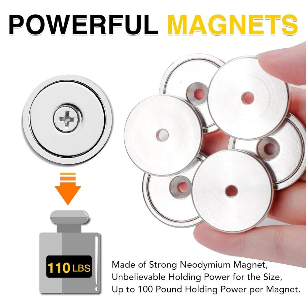 Ultimate 12 Piece Rare Earth Cup Magnet Set - 110LBS Pull, Easy Installation