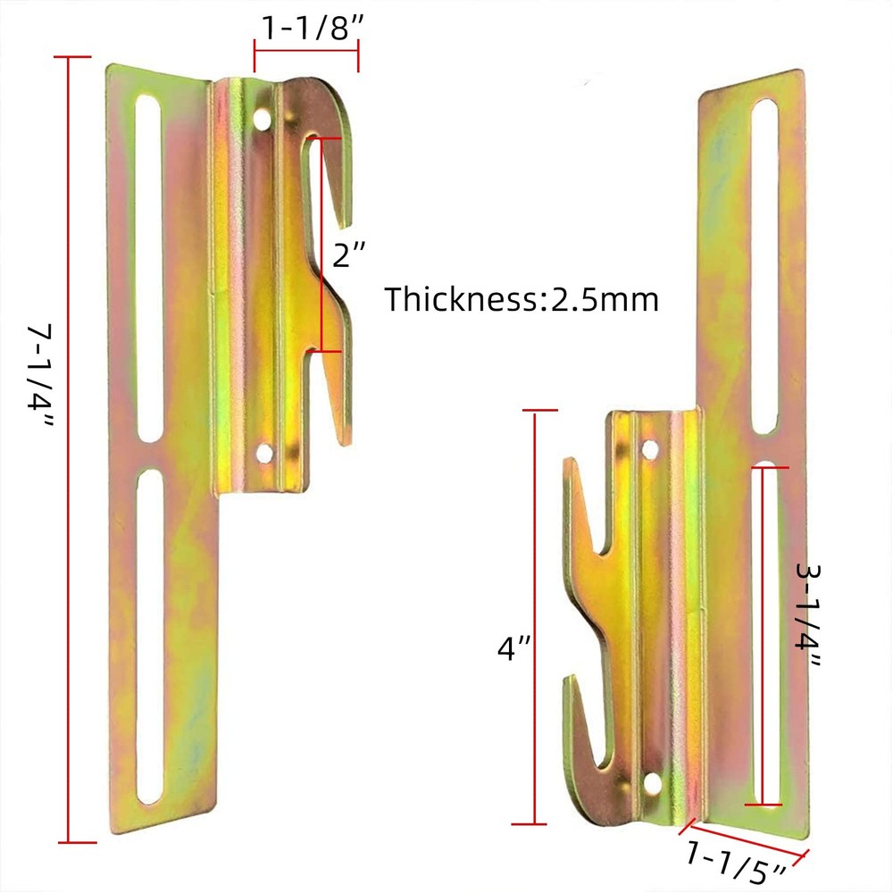 2 Pcs 711 Bed Frame Bolt On to Hook Conversion Brackets for 2 Pieces, Gold