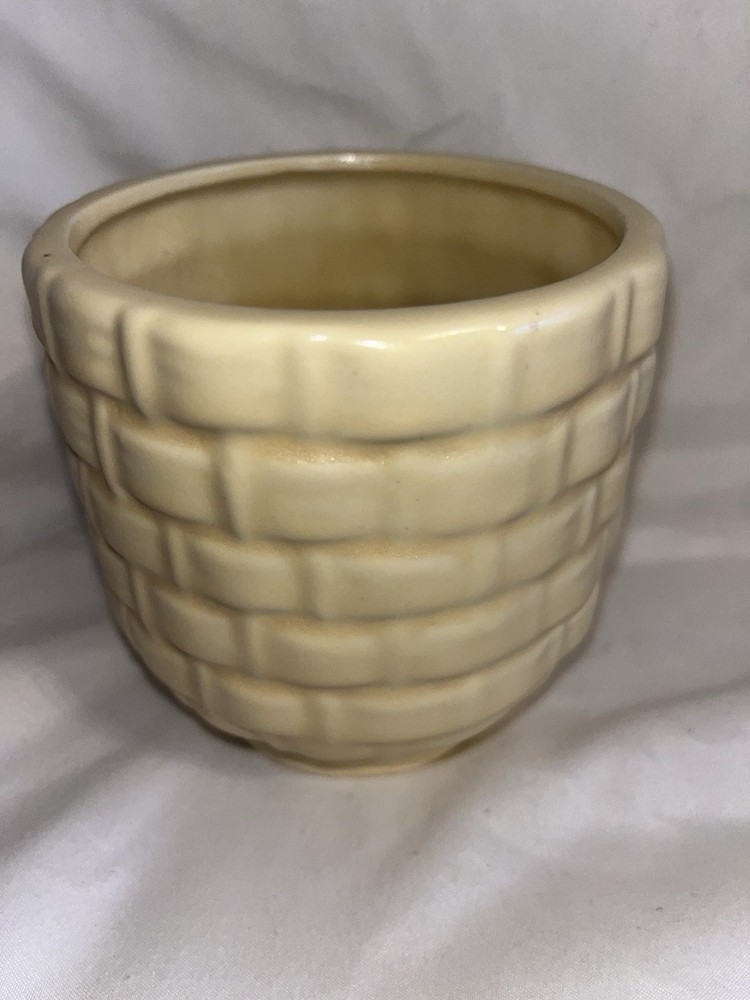 HAEGER Footed Bowl/Planter/Vase 131 Yellow Basket Weave Pattern