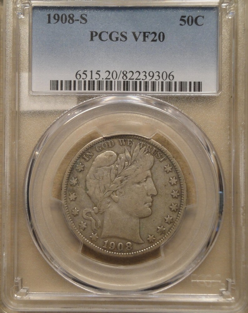 1908-S Barber Half Dollar 50c PCGS Certified VF20