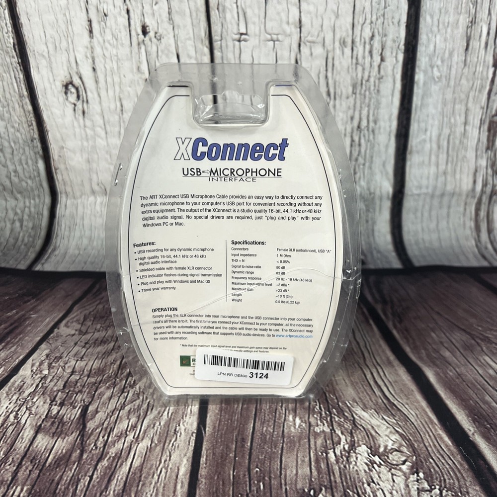 ART XConnect USB Windows/Mac Microphone Cable Microphone 16-bit Plug and Play