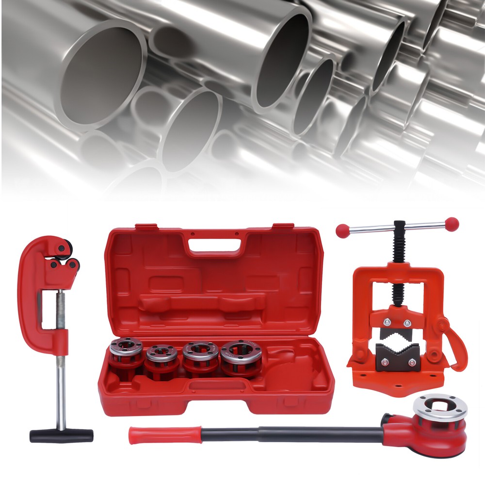Plastic Pipe Threader W/5 Stock Dies Ratchet Handle Pluming Gas Tools Handheld