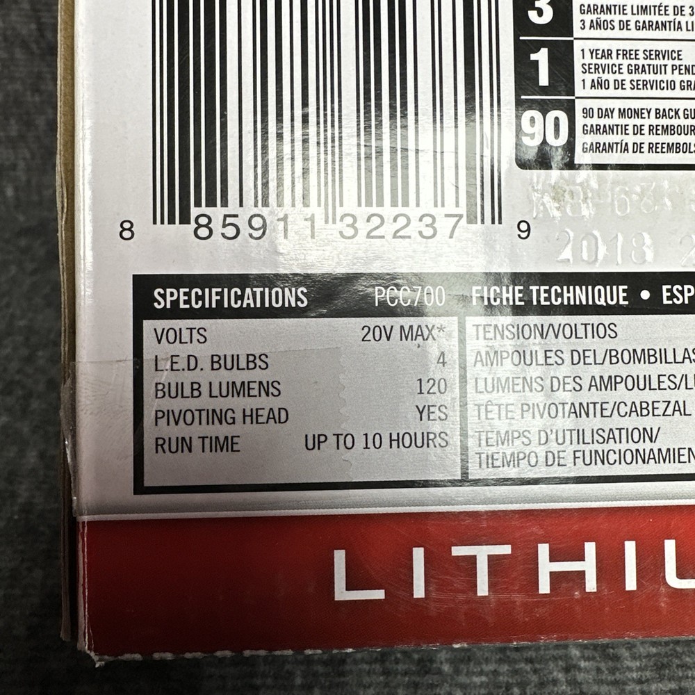 Porter Cable 20V Max Lithium Pivoting Flashlight (Tool Only) SEALED PCC700