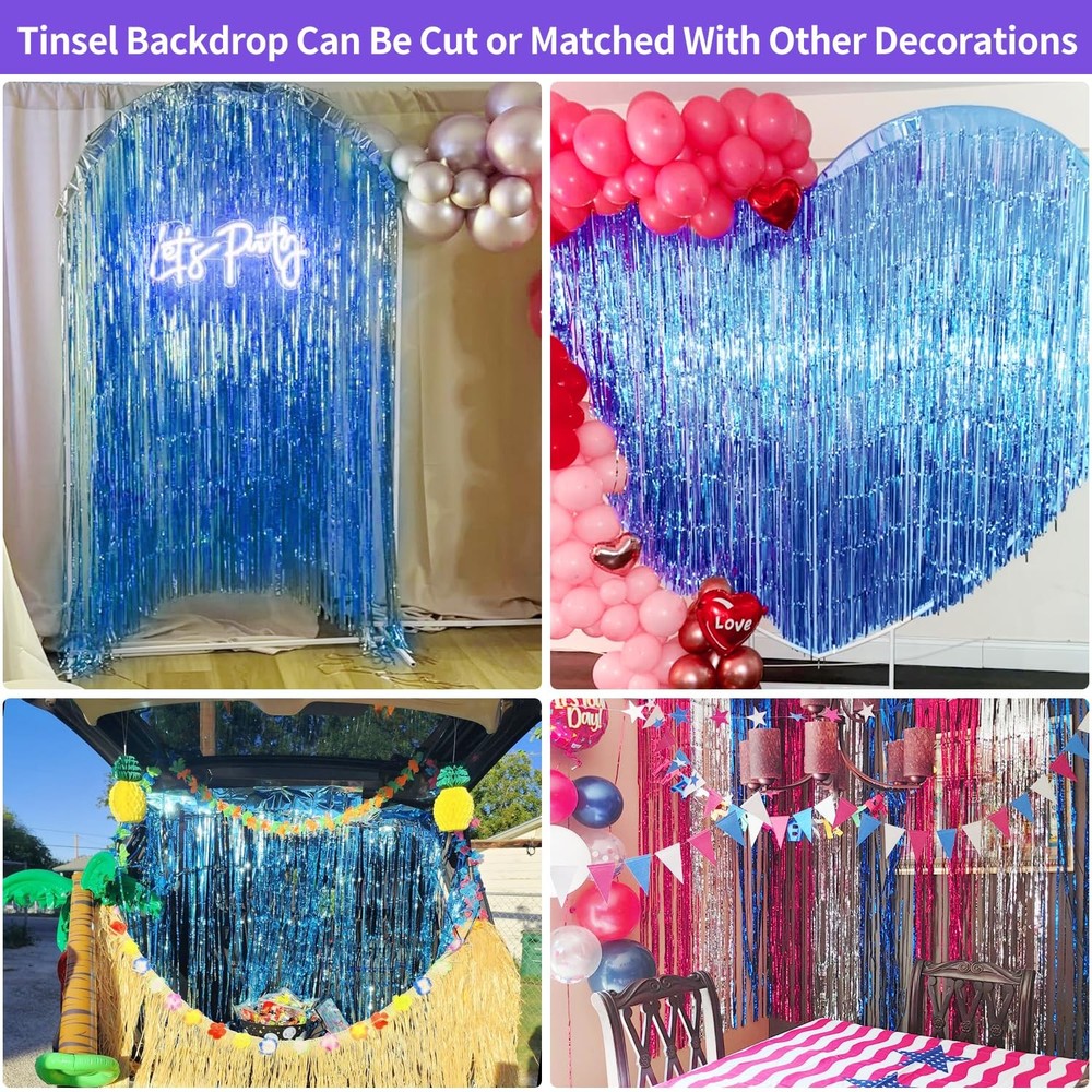 Blue Streamers Party Decorations 3.3x8.2ft, 2 Pack Dark