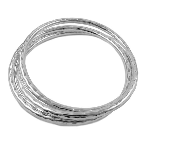 Set Of 3 Bangle Solid 925 Sterling Silver Hammered Round Popular Bangle, M1618