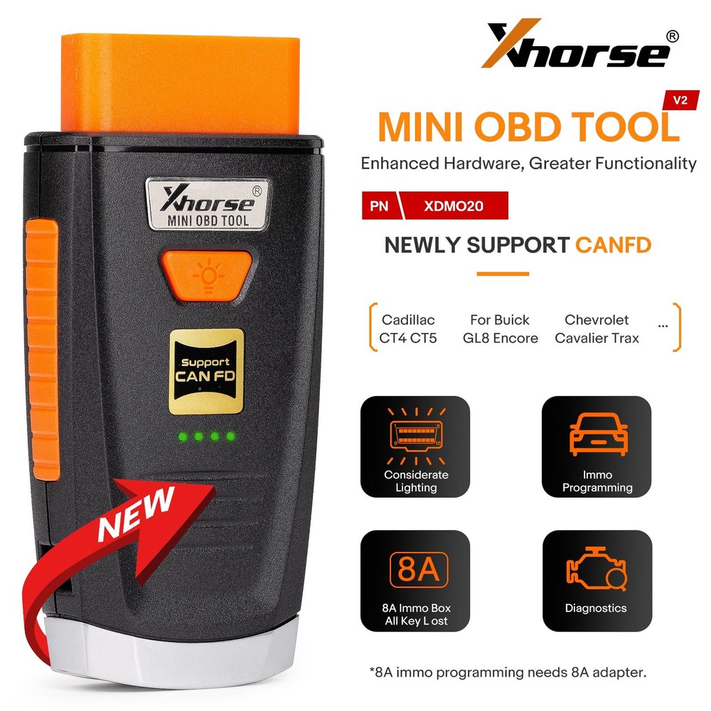 Xhorse VVDI MINI OBD TOOL V2 XDMO20 Support CANFD Protocol/LED light/8A IMMO Box