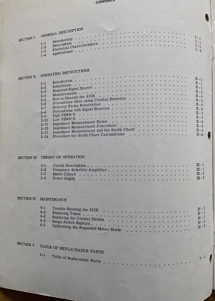 HP 415b Standing Wave Indicator Operating and Service Manual 1955