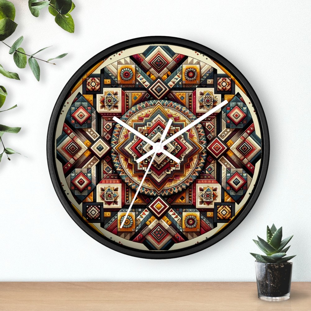 Home Decor Wall Clock Ethnic Patterns Vivid Textile Art Tapestry