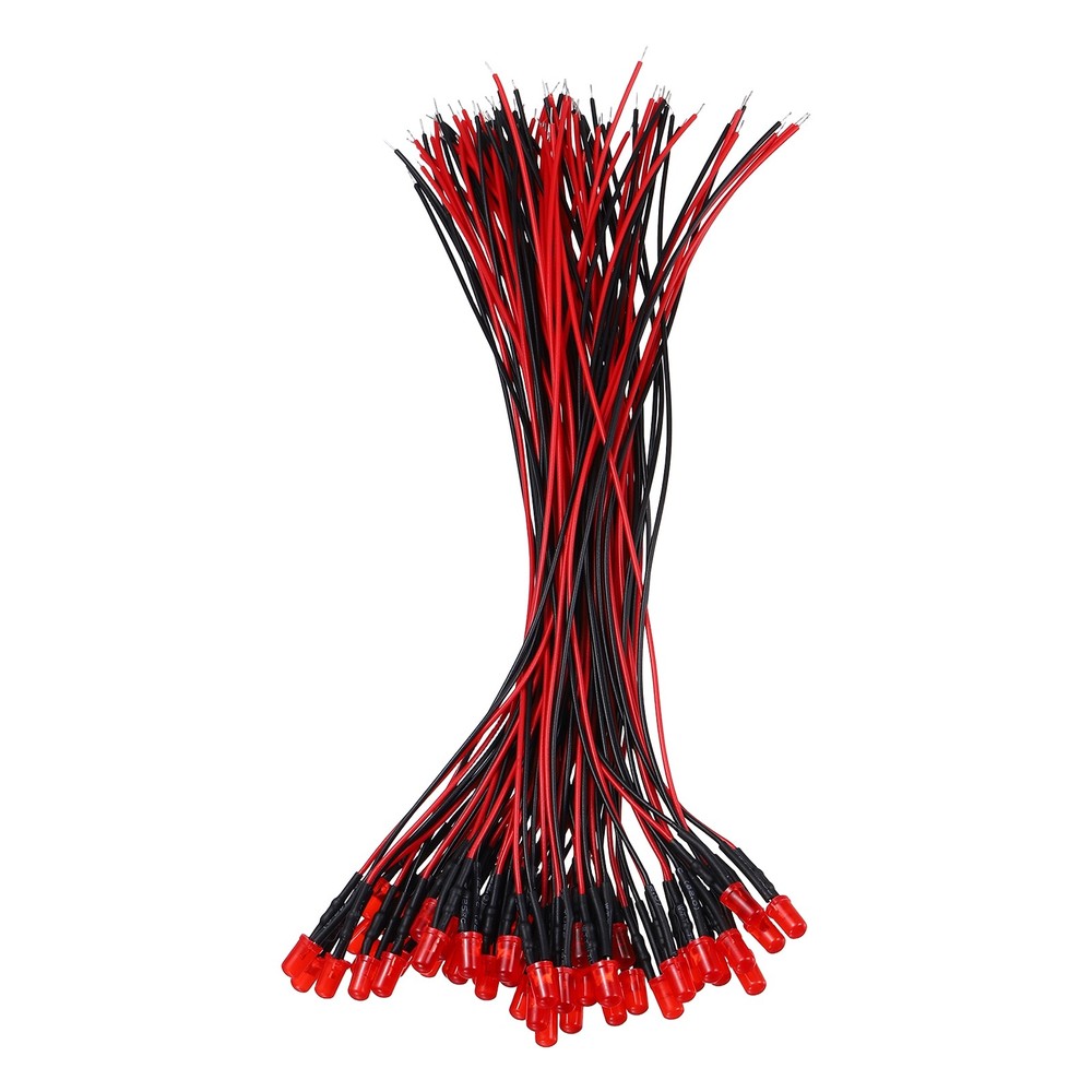 50pcs 5mm LED Diode Lights, Red Light DC 12V for Electronics