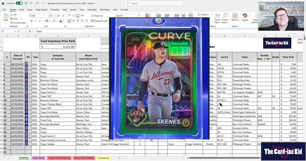 Baseball Card Inventory Tracker & P&L Spreadsheet (Digital) watch Tutorial Video
