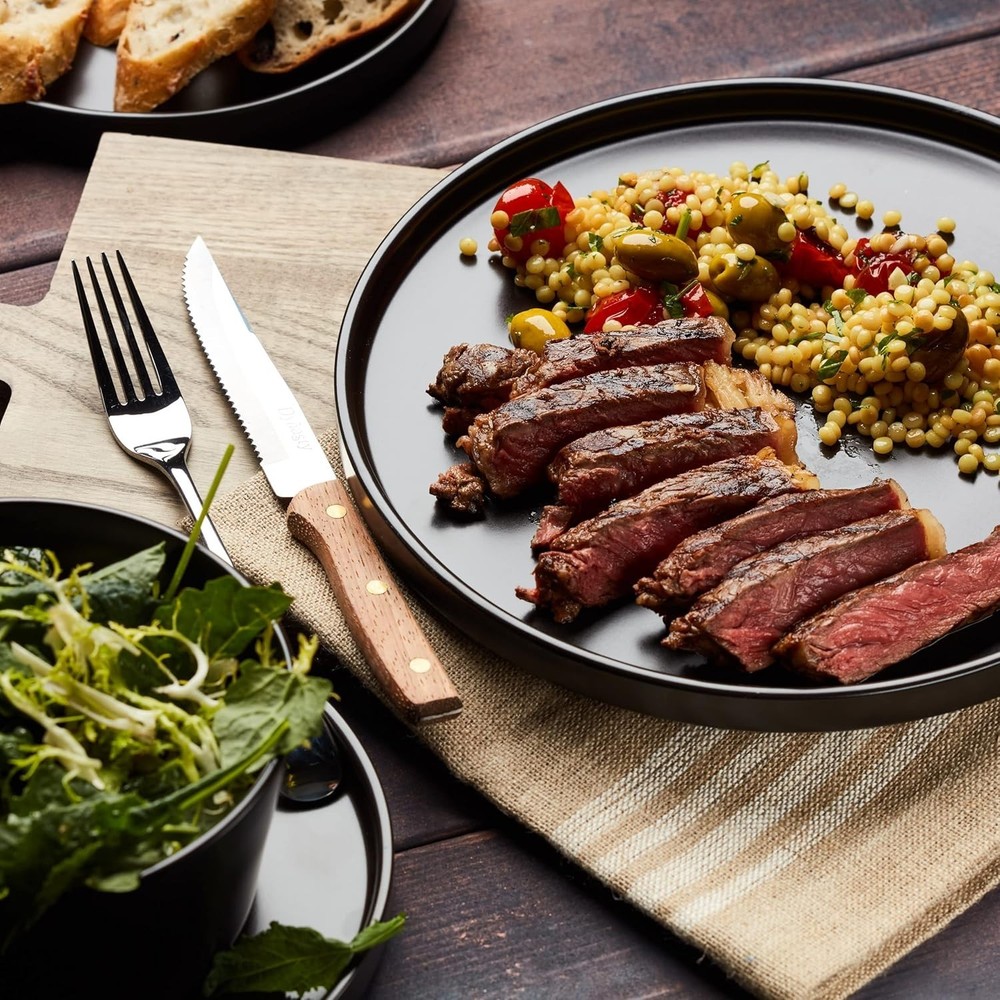 Celina Stoneware 16 Piece Dinnerware Set, Plates and Bowls, Black Matte Dish,...