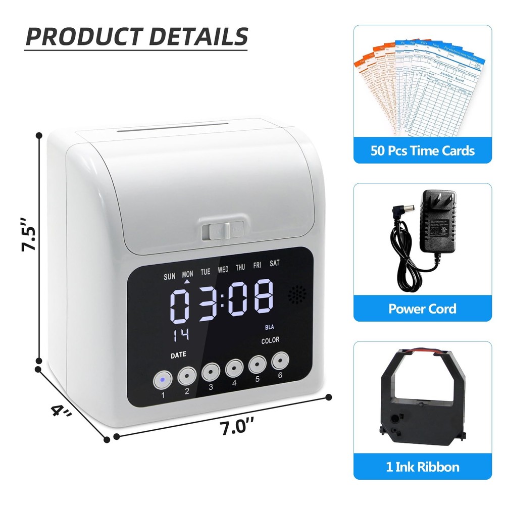 Time Clock with Passcode, Auto-Align Time Clocks for Small Business, Time Clo...