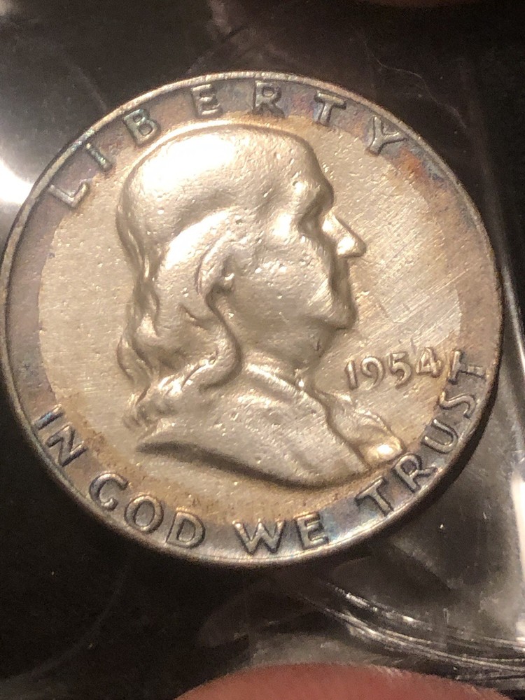 1954 D franklin half dollar Rainbow Toned